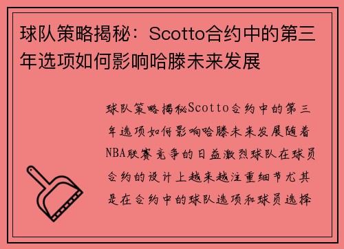 球队策略揭秘：Scotto合约中的第三年选项如何影响哈滕未来发展